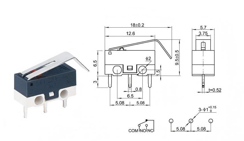Przełącznik myszy z zakrzywionym uchwytem w kolorze srebrnym DOT